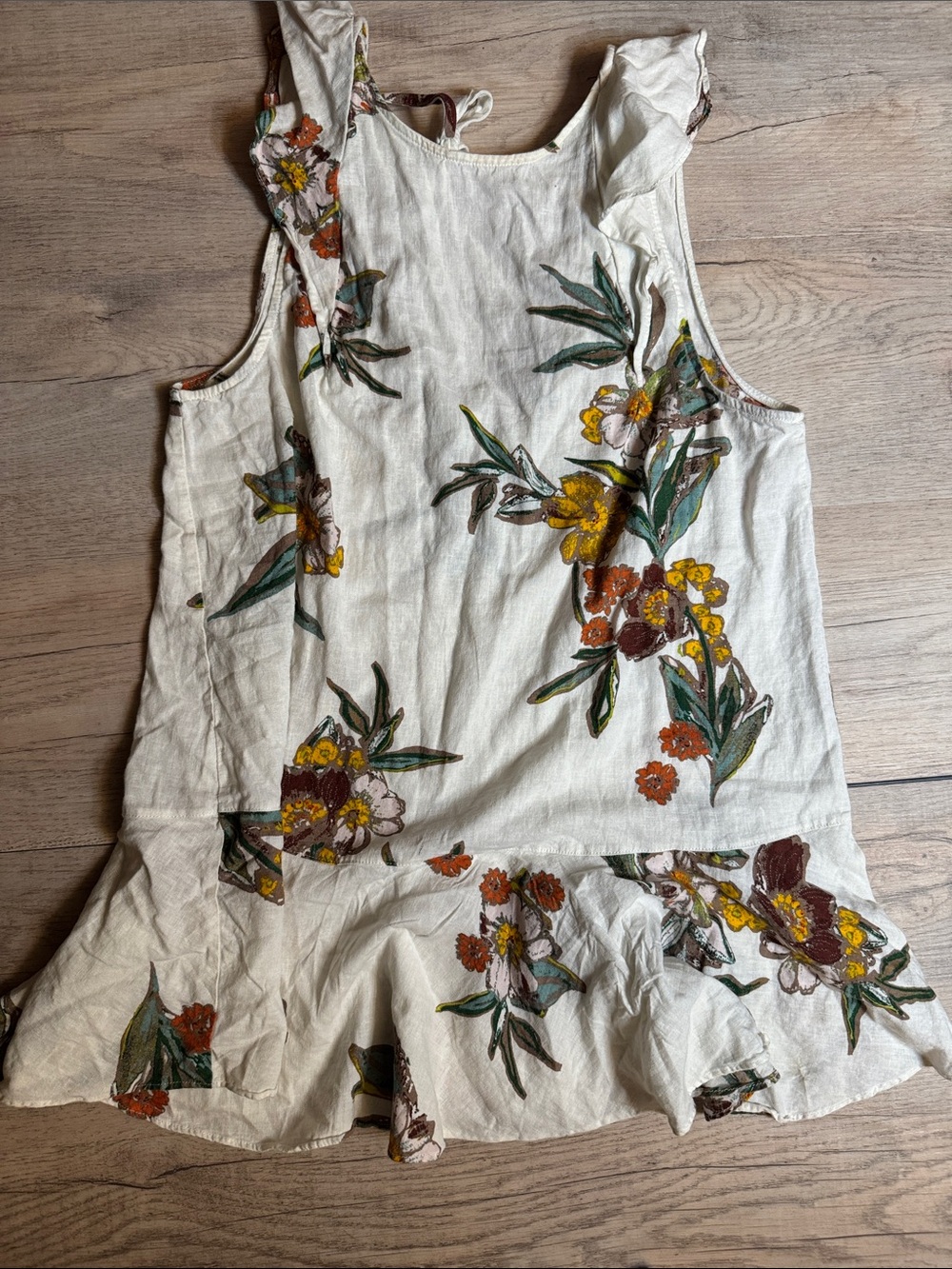 Free People Summer In Tulum Ivory White Floral Linen Blend Dress Tunic Top sz S